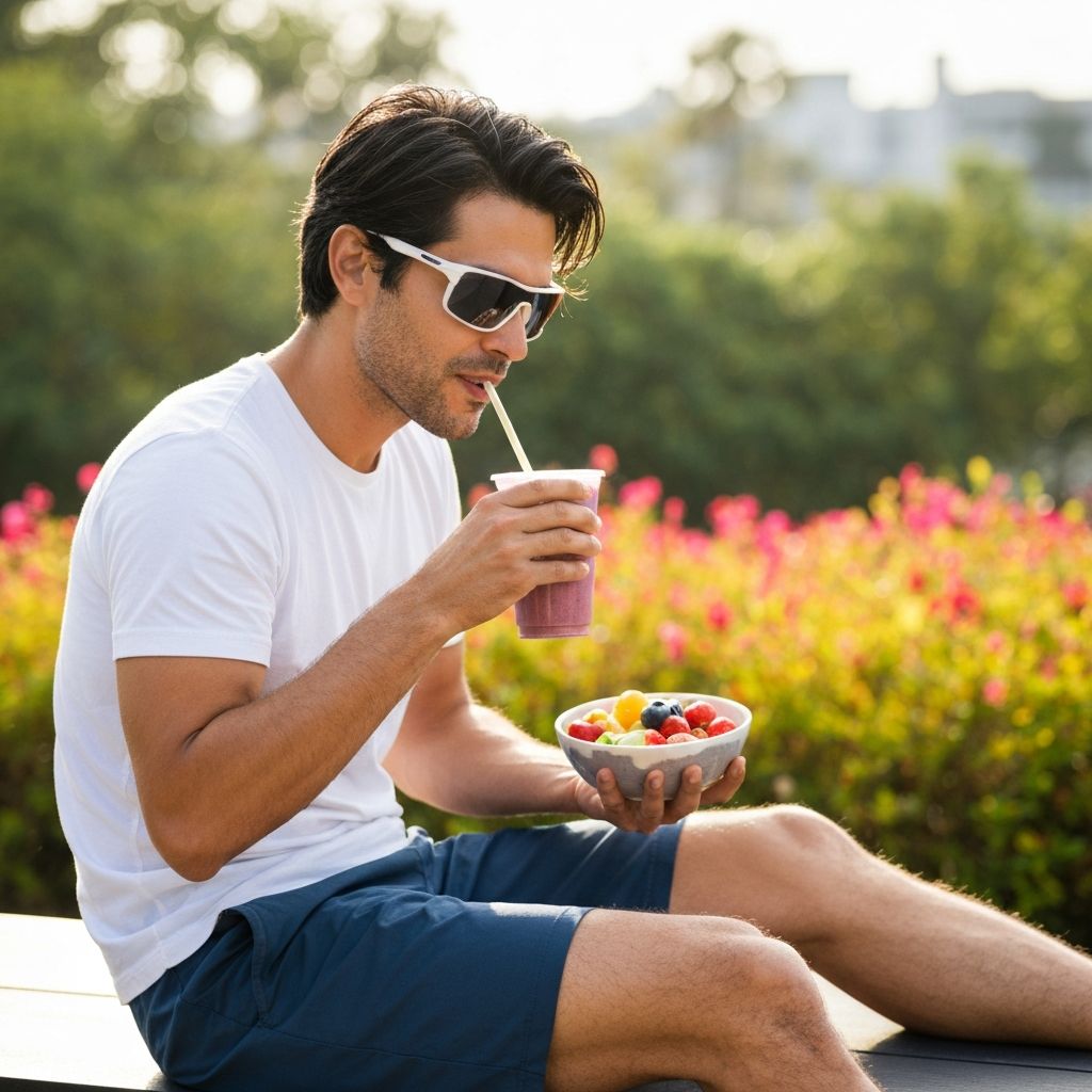 Active healthy male lifestyle with balanced nutrition